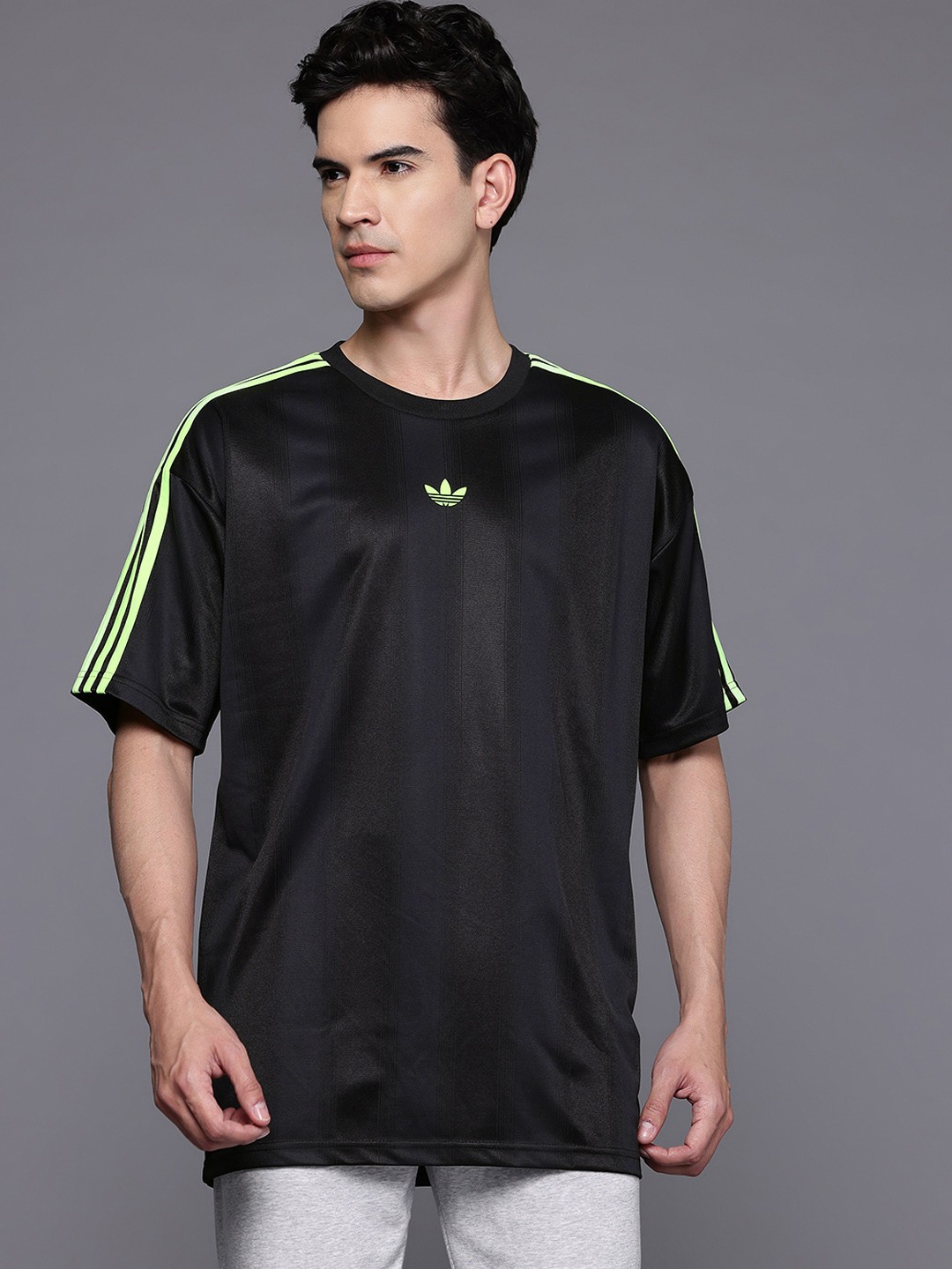 Brand Logo Detail Jacquard Oversized T-shirt with Side Striped