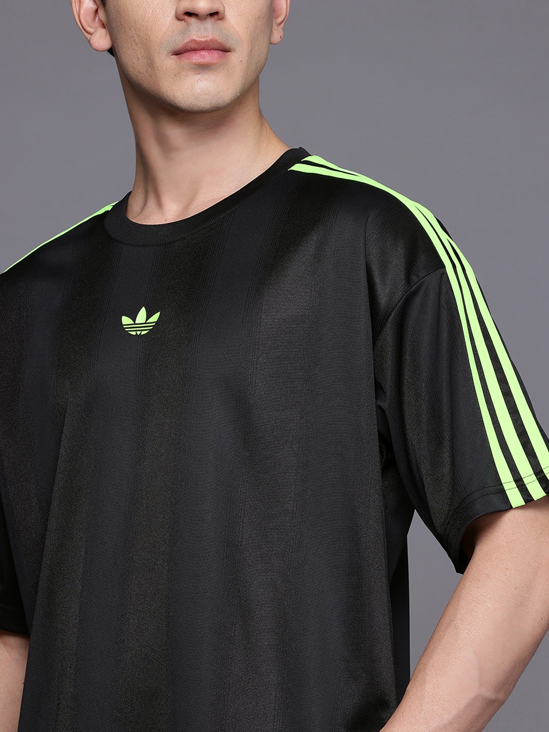 Brand Logo Detail Jacquard Oversized T-shirt with Side Striped